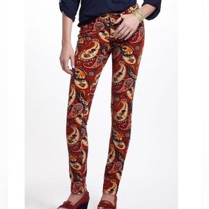 PILCRO AND THE LETTERPRESS Serif Rust Colored Paisley Printed Slim Corduroy Pant